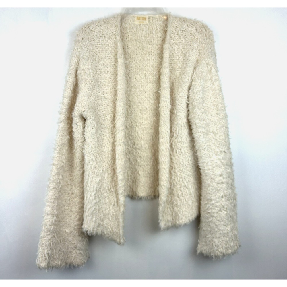Nation LTD Los Angeles Cardigan Sweater Women Large Ivory Bell Sleeve Fuzzy